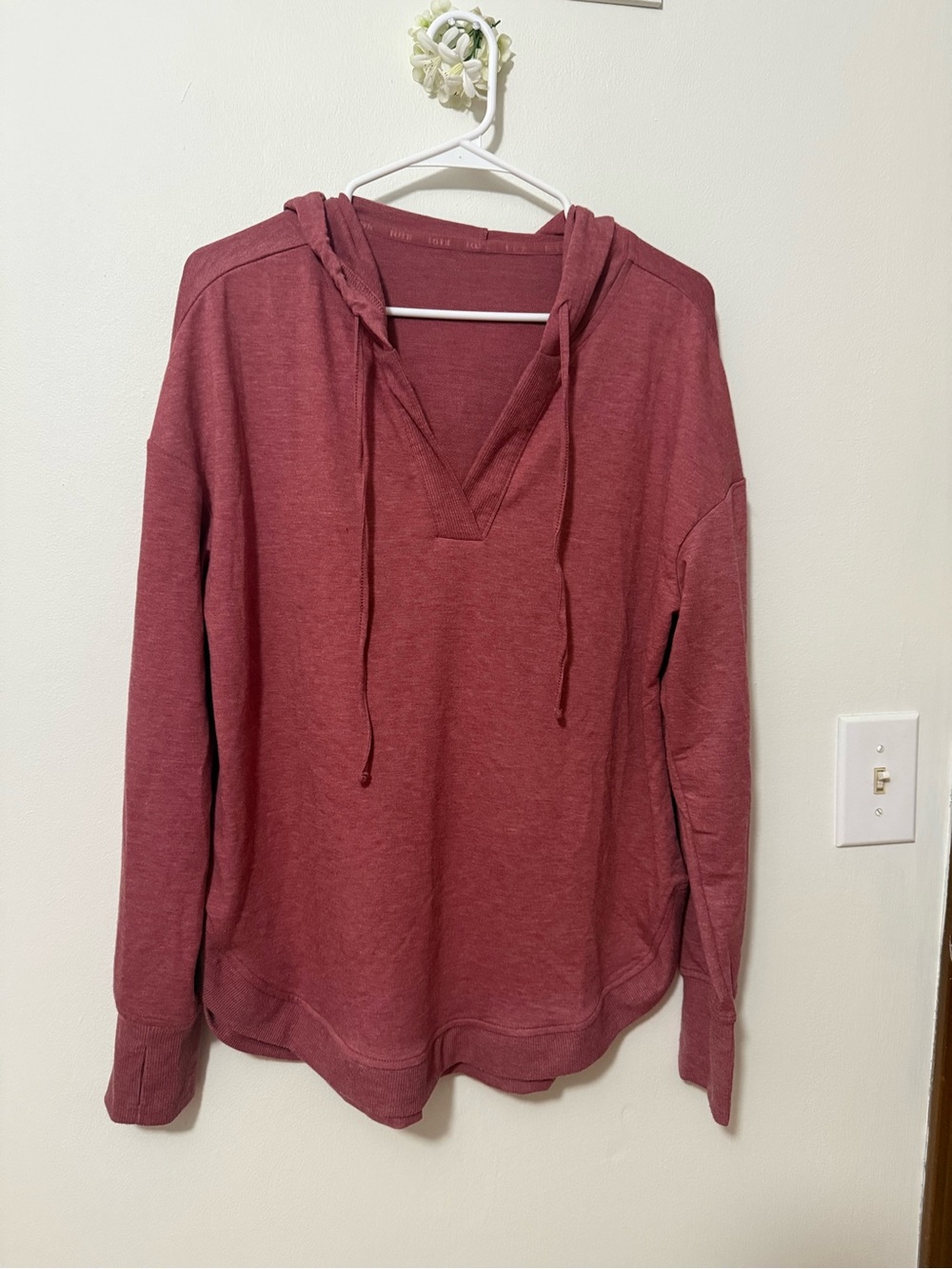 Relaxed V-Neck Hoodie Sweatshirt in Mauve